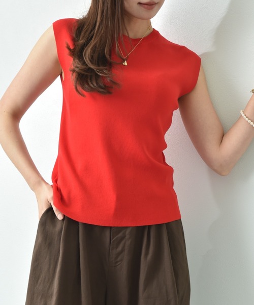 INTERPLANET（インタープラネット）の「【マシーンウォッシャブル・ＵＶ・接触冷感】フレンチスリーブプルオーバー（ニット/セーター・レディース・ブルー/オフホワイト/ブラック/レッド・FREE）」の20枚目の写真