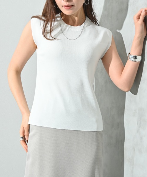 INTERPLANET（インタープラネット）の「【マシーンウォッシャブル・ＵＶ・接触冷感】フレンチスリーブプルオーバー（ニット/セーター・レディース・ブルー/オフホワイト/ブラック/レッド・FREE）」の8枚目の写真