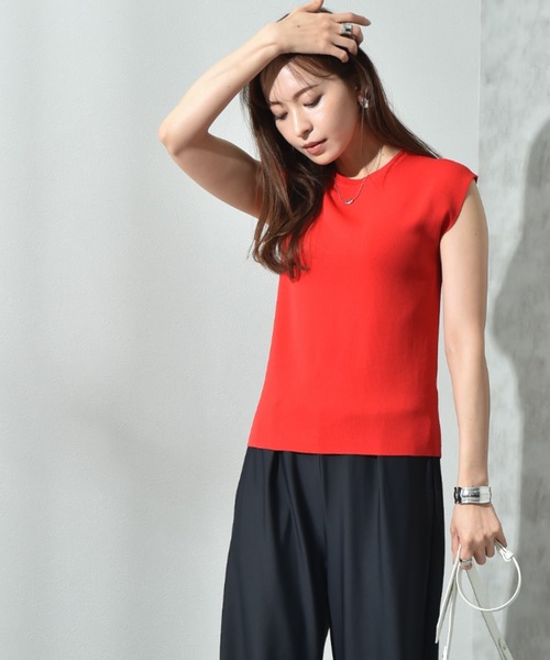 INTERPLANET（インタープラネット）の「【マシーンウォッシャブル・ＵＶ・接触冷感】フレンチスリーブプルオーバー（ニット/セーター・レディース・ブルー/オフホワイト/ブラック/レッド・FREE）」の14枚目の写真