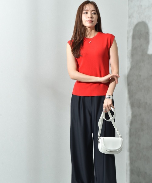 INTERPLANET（インタープラネット）の「【マシーンウォッシャブル・ＵＶ・接触冷感】フレンチスリーブプルオーバー（ニット/セーター・レディース・ブルー/オフホワイト/ブラック/レッド・FREE）」の15枚目の写真