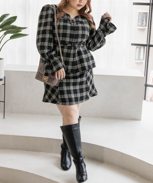 CLETTE(クレット)の「ツイードペプラムブラウス(シャツ/ブラウス・レディース・ブラック系/アイボリー/ブラック/アイボリー系・LL/3L/4L)」の9枚目の写真