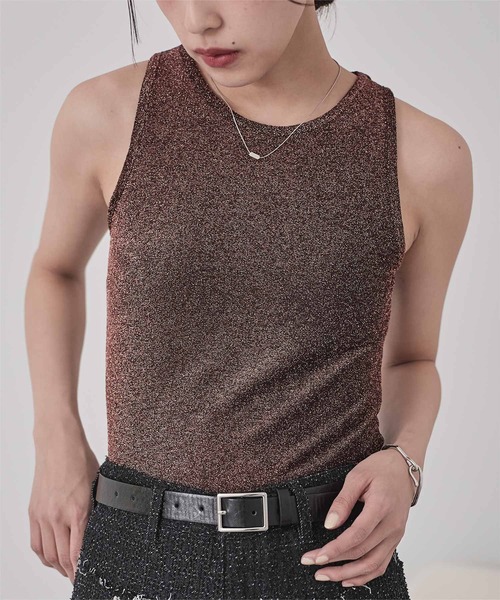 miette（ミエット）の「カップ付きラメアメスリタンクトップ（タンクトップ・レディース・ブラウン/シルバー/ブラック・FREE）」の2枚目の写真