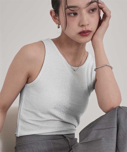 miette（ミエット）の「カップ付きラメアメスリタンクトップ（タンクトップ・レディース・ブラウン/シルバー/ブラック・FREE）」の3枚目の写真