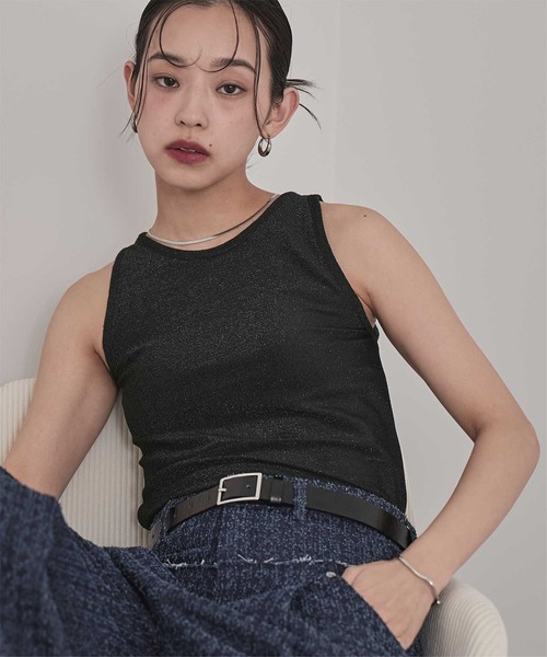 miette（ミエット）の「カップ付きラメアメスリタンクトップ（タンクトップ・レディース・ブラウン/シルバー/ブラック・FREE）」の5枚目の写真