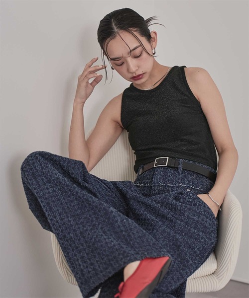 miette（ミエット）の「カップ付きラメアメスリタンクトップ（タンクトップ・レディース・ブラウン/シルバー/ブラック・FREE）」の4枚目の写真