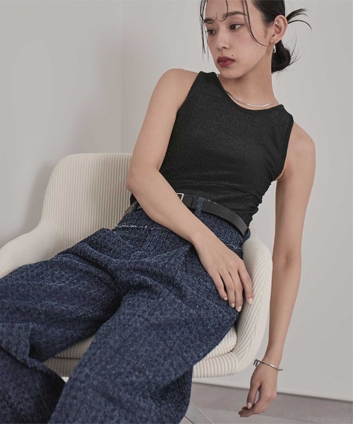 miette（ミエット）の「カップ付きラメアメスリタンクトップ（タンクトップ・レディース・ブラウン/シルバー/ブラック・FREE）」の8枚目の写真