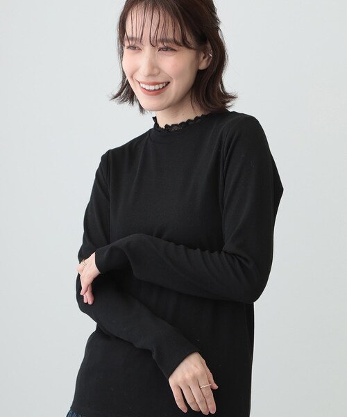 SHOO・LA・RUE(シューラルー)の「【S-LL】衿レースハイネックリブトップス(Tシャツ/カットソー・レディース・オフホワイト/ブラック/ライトベージュ/ライトブルー・02/03)」の3枚目の写真