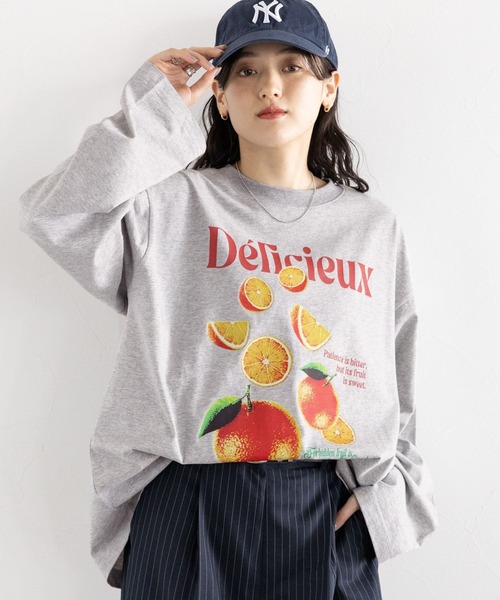 RAGEBLUE(レイジブルー)の「フルーツモチーフロゴルーズロングTシャツ(Tシャツ/カットソー・レディース・ブラック/オフホワイト/グレー・FREE)」の13枚目の写真