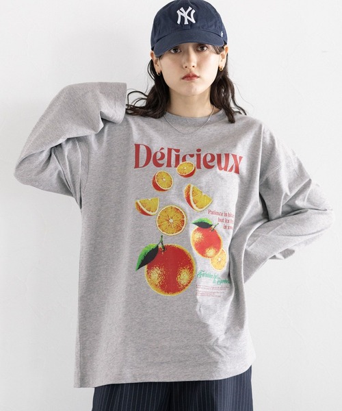 RAGEBLUE(レイジブルー)の「フルーツモチーフロゴルーズロングTシャツ(Tシャツ/カットソー・レディース・ブラック/オフホワイト/グレー・FREE)」の15枚目の写真