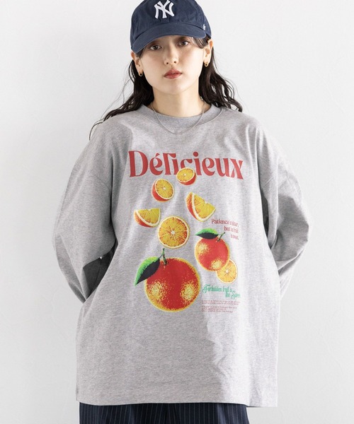 RAGEBLUE(レイジブルー)の「フルーツモチーフロゴルーズロングTシャツ(Tシャツ/カットソー・レディース・ブラック/オフホワイト/グレー・FREE)」の16枚目の写真