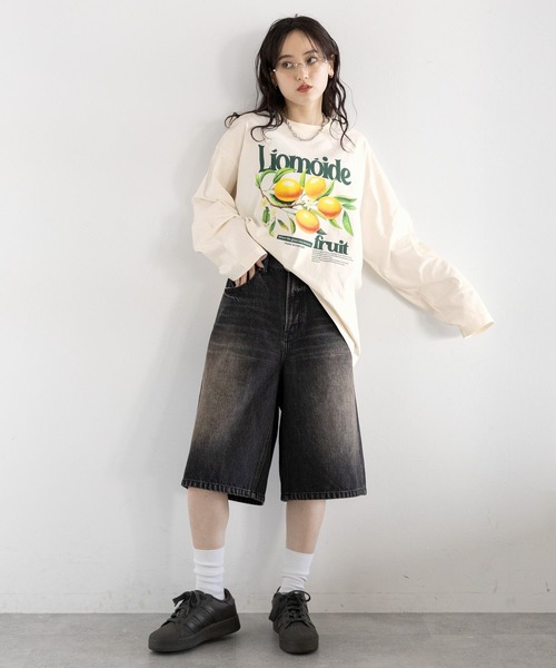 RAGEBLUE(レイジブルー)の「フルーツモチーフロゴルーズロングTシャツ(Tシャツ/カットソー・レディース・ブラック/オフホワイト/グレー・FREE)」の4枚目の写真