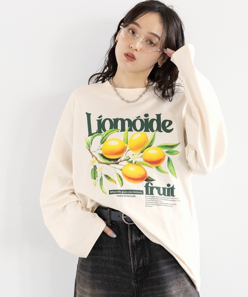 RAGEBLUE(レイジブルー)の「フルーツモチーフロゴルーズロングTシャツ(Tシャツ/カットソー・レディース・ブラック/オフホワイト/グレー・FREE)」の7枚目の写真