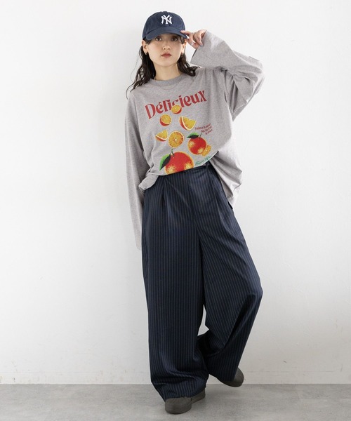 RAGEBLUE(レイジブルー)の「フルーツモチーフロゴルーズロングTシャツ(Tシャツ/カットソー・レディース・ブラック/オフホワイト/グレー・FREE)」の9枚目の写真