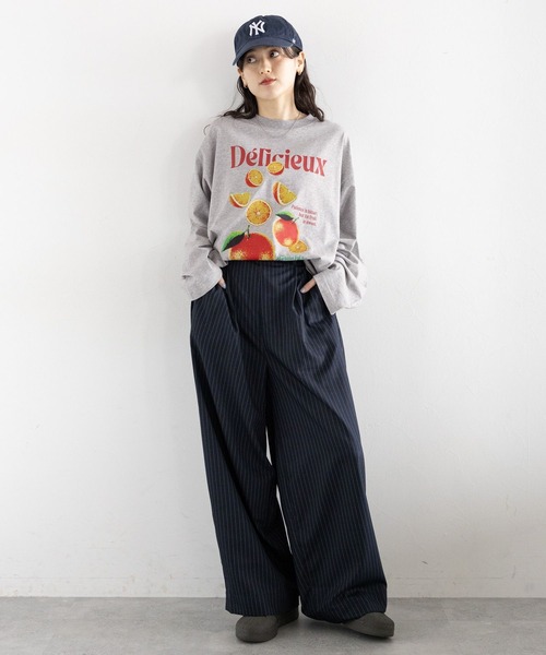 RAGEBLUE(レイジブルー)の「フルーツモチーフロゴルーズロングTシャツ(Tシャツ/カットソー・レディース・ブラック/オフホワイト/グレー・FREE)」の10枚目の写真