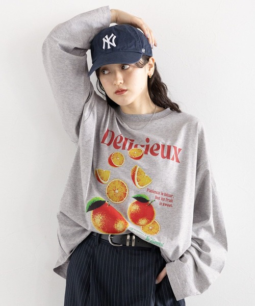 RAGEBLUE(レイジブルー)の「フルーツモチーフロゴルーズロングTシャツ(Tシャツ/カットソー・レディース・ブラック/オフホワイト/グレー・FREE)」の11枚目の写真