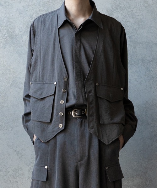 PHILTHEORY（フィルセオリー）の「Vest layered shirts/ベストレイヤードシャツ（シャツ/ブラウス・メンズ・ブラック/グレー・3/2/1）」の2枚目の写真