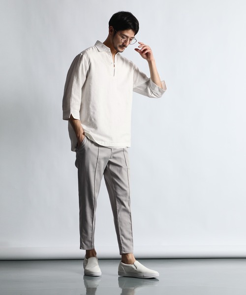 LANVIN en Bleu（ランバンオンブルー）の「超伸縮「ガムストレッチ」接触冷感 センタークリース ピンタック テーパードパンツ（スラックス・メンズ・ネイビー/ライトグレー/ライトベージュ/アイボリー/ブラック・46/48/50/52）」の11枚目の写真