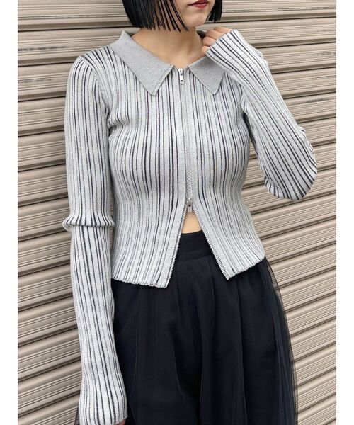 MURUA（ムルーア）の「ジップリブポロニット（ニット/セーター・レディース・ブラック/グレー/ライトグリーン・FREE）」の2枚目の写真