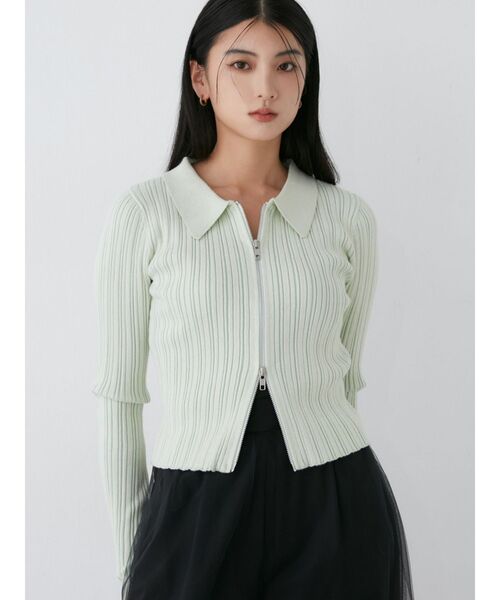 MURUA（ムルーア）の「ジップリブポロニット（ニット/セーター・レディース・ブラック/グレー/ライトグリーン・FREE）」の3枚目の写真