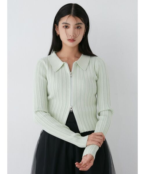 MURUA（ムルーア）の「ジップリブポロニット（ニット/セーター・レディース・ブラック/グレー/ライトグリーン・FREE）」の5枚目の写真