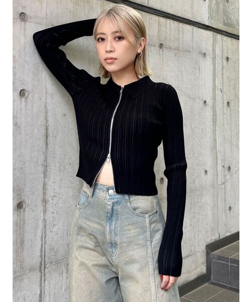 MURUA（ムルーア）の「ジップリブポロニット（ニット/セーター・レディース・ブラック/グレー/ライトグリーン・FREE）」の11枚目の写真