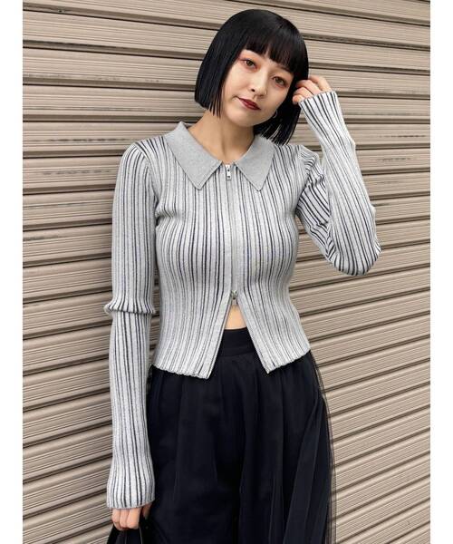 MURUA（ムルーア）の「ジップリブポロニット（ニット/セーター・レディース・ブラック/グレー/ライトグリーン・FREE）」の13枚目の写真