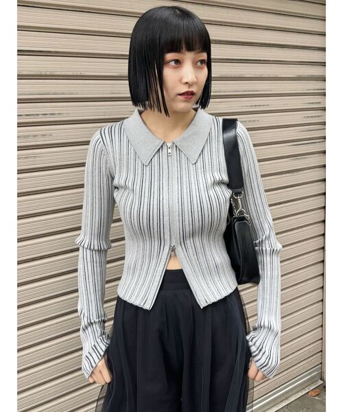 MURUA（ムルーア）の「ジップリブポロニット（ニット/セーター・レディース・ブラック/グレー/ライトグリーン・FREE）」の14枚目の写真