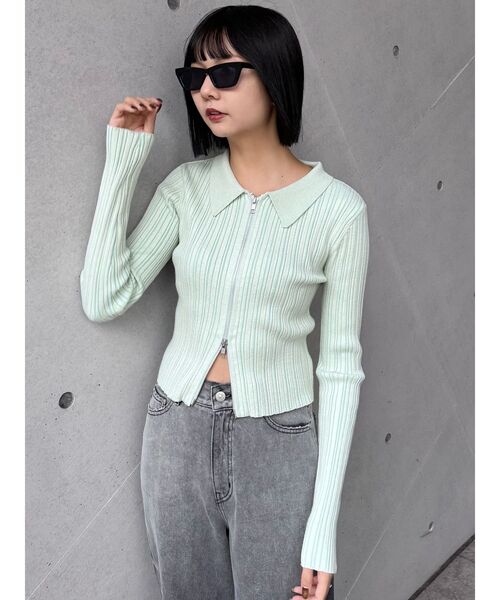 MURUA（ムルーア）の「ジップリブポロニット（ニット/セーター・レディース・ブラック/グレー/ライトグリーン・FREE）」の21枚目の写真