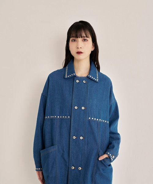 Nora Lily(ノラリリー)の「【Nora Lily】Studs Denim Switching Coverall Jacket(デニムジャケット・メンズ・インディゴブルー/ブラック/ブルー・FREE)」の1枚目の写真