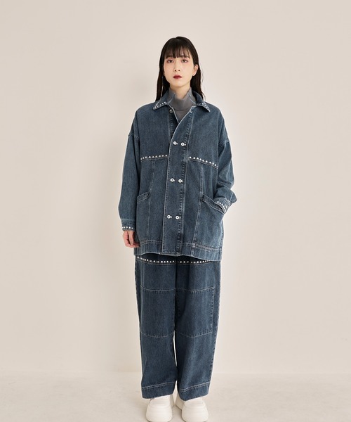 Nora Lily(ノラリリー)の「【Nora Lily】Studs Denim Switching Coverall Jacket(デニムジャケット・メンズ・インディゴブルー/ブラック/ブルー・FREE)」の3枚目の写真