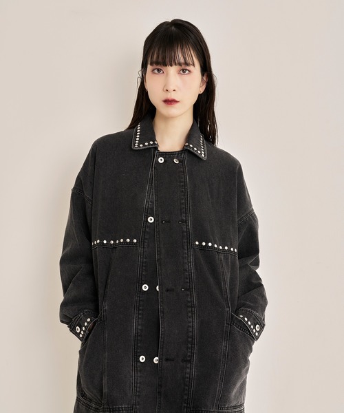 Nora Lily(ノラリリー)の「【Nora Lily】Studs Denim Switching Coverall Jacket(デニムジャケット・メンズ・インディゴブルー/ブラック/ブルー・FREE)」の2枚目の写真