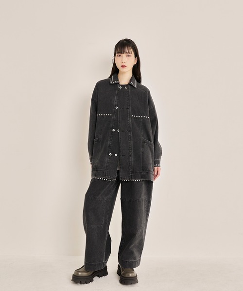 Nora Lily(ノラリリー)の「【Nora Lily】Studs Denim Switching Coverall Jacket(デニムジャケット・メンズ・インディゴブルー/ブラック/ブルー・FREE)」の5枚目の写真