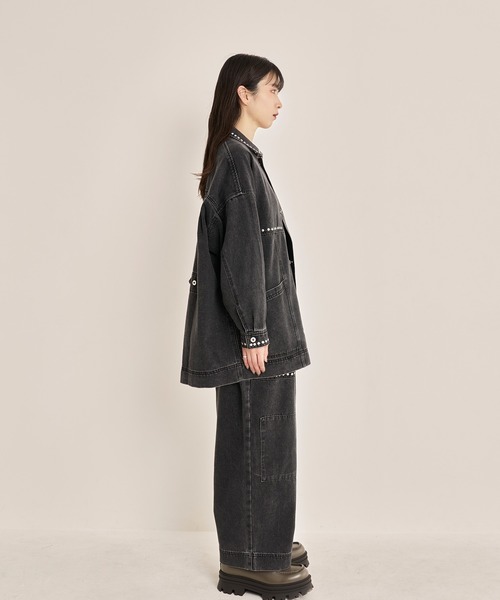 Nora Lily(ノラリリー)の「【Nora Lily】Studs Denim Switching Coverall Jacket(デニムジャケット・メンズ・インディゴブルー/ブラック/ブルー・FREE)」の8枚目の写真