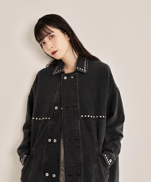 Nora Lily(ノラリリー)の「【Nora Lily】Studs Denim Switching Coverall Jacket(デニムジャケット・メンズ・インディゴブルー/ブラック/ブルー・FREE)」の4枚目の写真