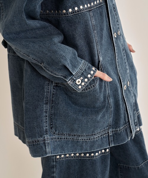 Nora Lily(ノラリリー)の「【Nora Lily】Studs Denim Switching Coverall Jacket(デニムジャケット・メンズ・インディゴブルー/ブラック/ブルー・FREE)」の21枚目の写真