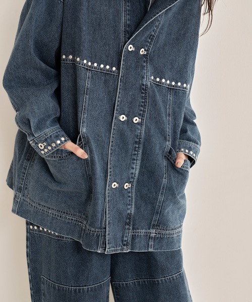 Nora Lily(ノラリリー)の「【Nora Lily】Studs Denim Switching Coverall Jacket(デニムジャケット・メンズ・インディゴブルー/ブラック/ブルー・FREE)」の22枚目の写真