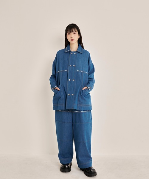Nora Lily(ノラリリー)の「【Nora Lily】Studs Denim Switching Coverall Jacket(デニムジャケット・メンズ・インディゴブルー/ブラック/ブルー・FREE)」の12枚目の写真