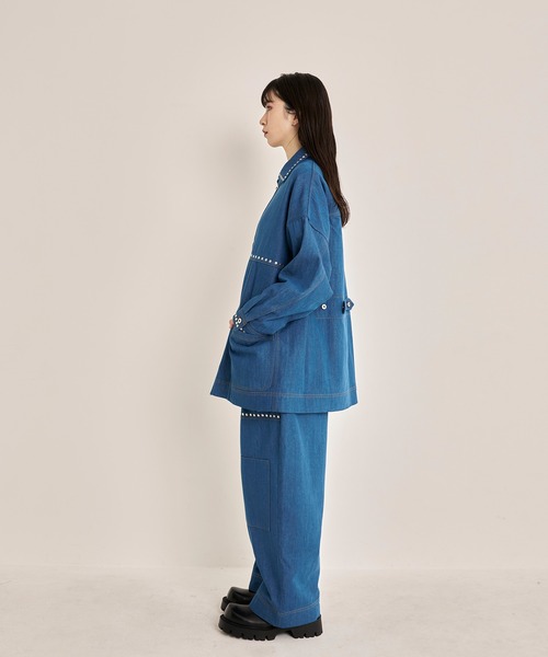 Nora Lily(ノラリリー)の「【Nora Lily】Studs Denim Switching Coverall Jacket(デニムジャケット・メンズ・インディゴブルー/ブラック/ブルー・FREE)」の13枚目の写真