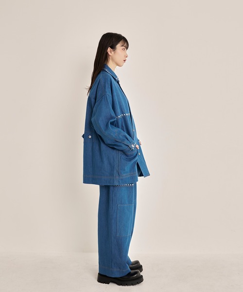 Nora Lily(ノラリリー)の「【Nora Lily】Studs Denim Switching Coverall Jacket(デニムジャケット・メンズ・インディゴブルー/ブラック/ブルー・FREE)」の15枚目の写真
