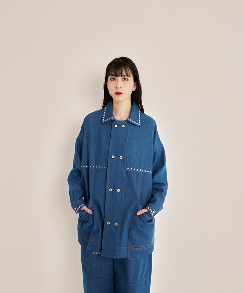 Nora Lily(ノラリリー)の「【Nora Lily】Studs Denim Switching Coverall Jacket(デニムジャケット・メンズ・インディゴブルー/ブラック/ブルー・FREE)」の11枚目の写真
