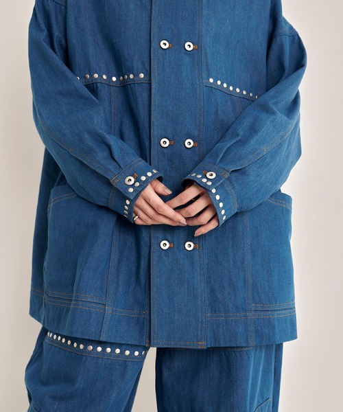 Nora Lily(ノラリリー)の「【Nora Lily】Studs Denim Switching Coverall Jacket(デニムジャケット・メンズ・インディゴブルー/ブラック/ブルー・FREE)」の16枚目の写真
