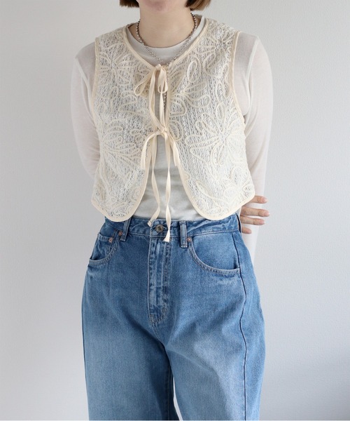 cepo(セポ)の「〈セットアップ対応〉ニットコード刺繍ベスト(ベスト・レディース・ブラック/オフホワイト・M)」の6枚目の写真