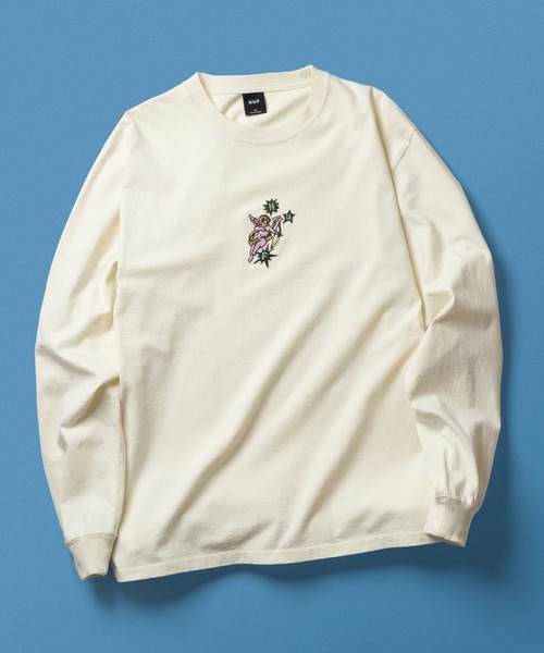 HUF(ハフ)の「CUPID LS WASHED TEE / HUF ハフ ロンT Tシャツ(Tシャツ/カットソー・メンズ・ナチュラル/ブラック/パープル・SMALL/MEDIUM/LARGE/X-LARGE/XX-LARGE)」の1枚目の写真