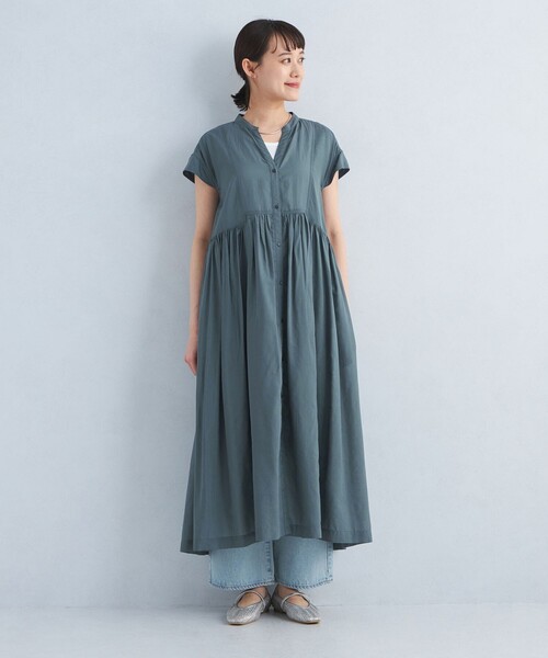 green label relaxing(グリーンレーベルリラクシング)の「ボイル ギャザー ハオリ ショートスリーブ ワンピース(ワンピース・レディース・ベージュ/ダークグリーン/ブラック・FREE)」の12枚目の写真