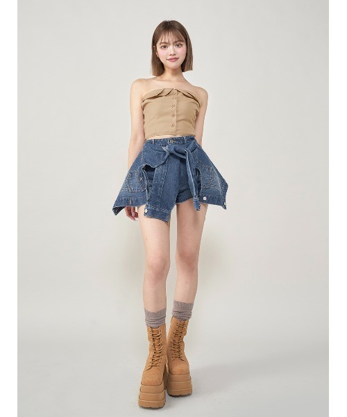 Darich（ダーリッチ）の「カラーデザインベアトップ（チューブトップ・レディース・グレー/サックスブルー/ベージュ/ライム/ピンク・FREE）」の15枚目の写真