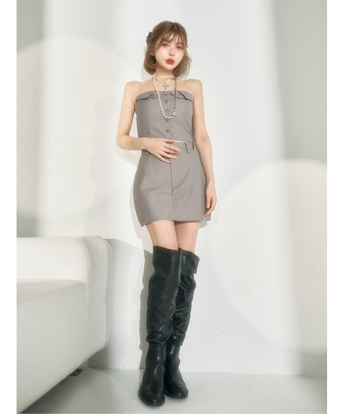 Darich（ダーリッチ）の「カラーデザインベアトップ（チューブトップ・レディース・グレー/サックスブルー/ベージュ/ライム/ピンク・FREE）」の10枚目の写真