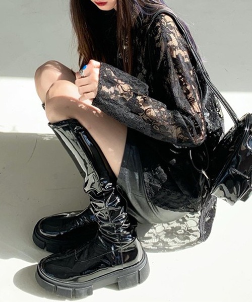 Lace Ladies(レースレディース)の「レース シアー クルーネック ロング丈 プルオーバー(その他トップス・レディース・ホワイト/ブラック・FREE)」の4枚目の写真