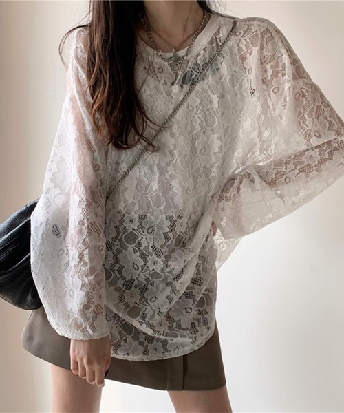 Lace Ladies(レースレディース)の「レース シアー クルーネック ロング丈 プルオーバー(その他トップス・レディース・ホワイト/ブラック・FREE)」の8枚目の写真