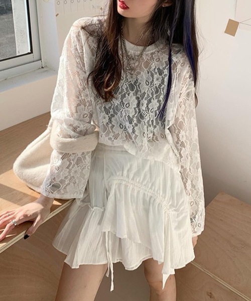 Lace Ladies(レースレディース)の「レース シアー クルーネック ロング丈 プルオーバー(その他トップス・レディース・ホワイト/ブラック・FREE)」の10枚目の写真