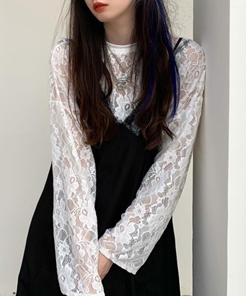 Lace Ladies(レースレディース)の「レース シアー クルーネック ロング丈 プルオーバー(その他トップス・レディース・ホワイト/ブラック・FREE)」の12枚目の写真
